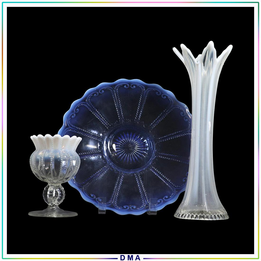 3 Assorted Opalescent Glass Vase, Compote & Plate (1 of 10)