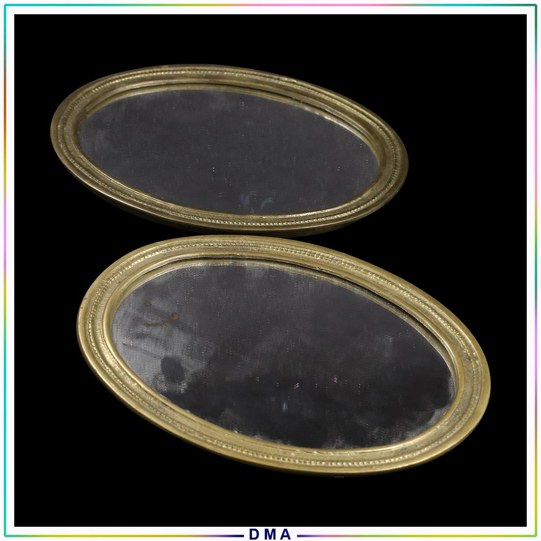 [2] Two Oval Brass Framed Decorative Hanging Mirrors (1 of 5)