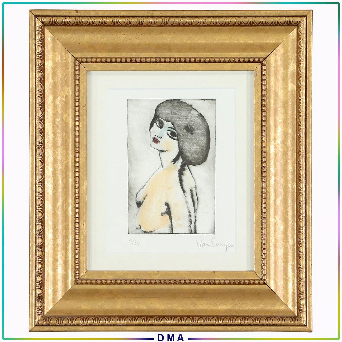 Kees Van Dongen attributed Signed Nude Woman Lithograph: Kees Van Dongen attributed Signed Nude Woman Lithograph.Pencil signed and numbered #3/30 ; on verso 2 stamps of previous galleries including "le Pavilion des Arts Paris". Mattted and Framed. Size: 6.2