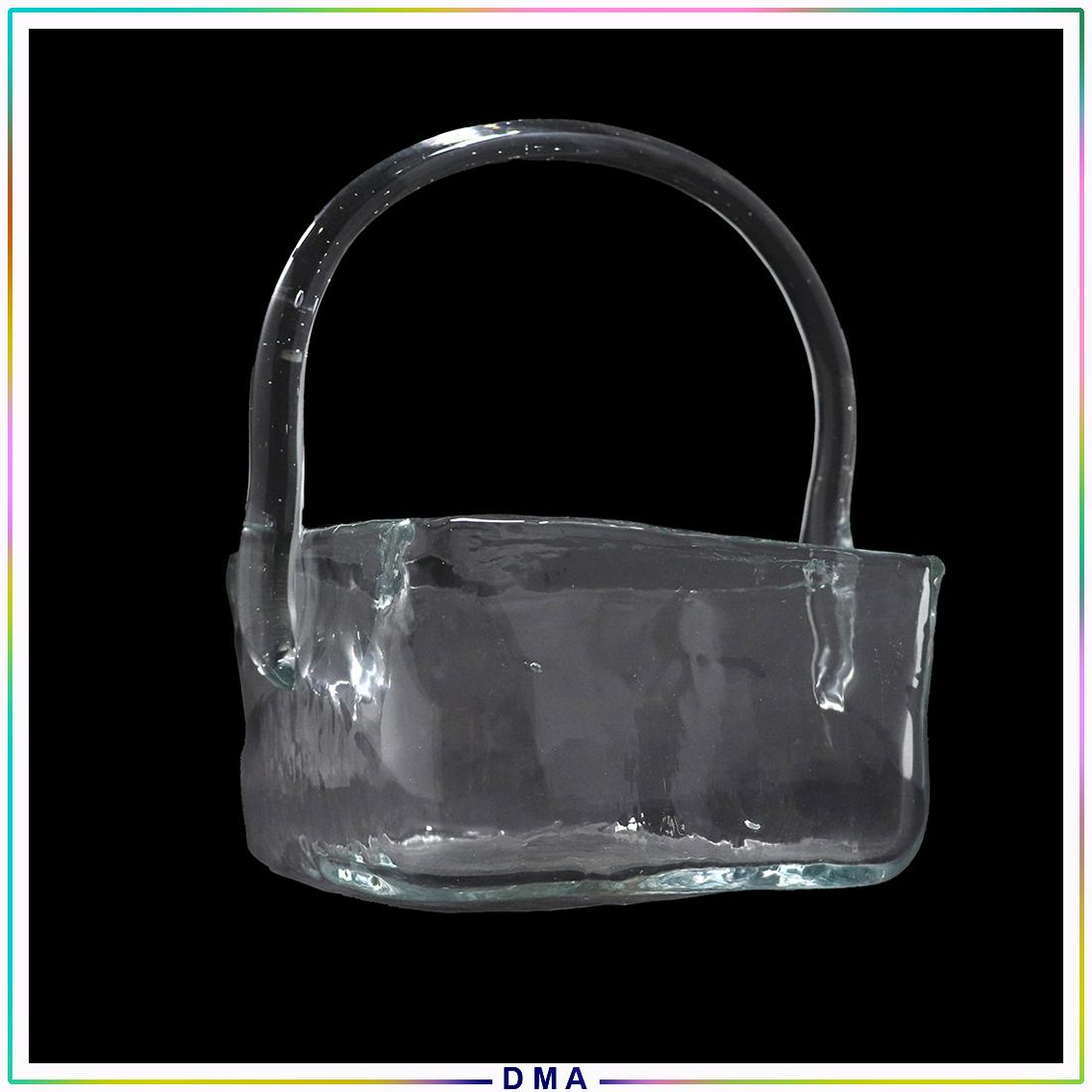 Hand Blown Crystal Glass Basket with Handle: Hand Blown Crystal Glass Basket with Handle. Size: 8h x 6w