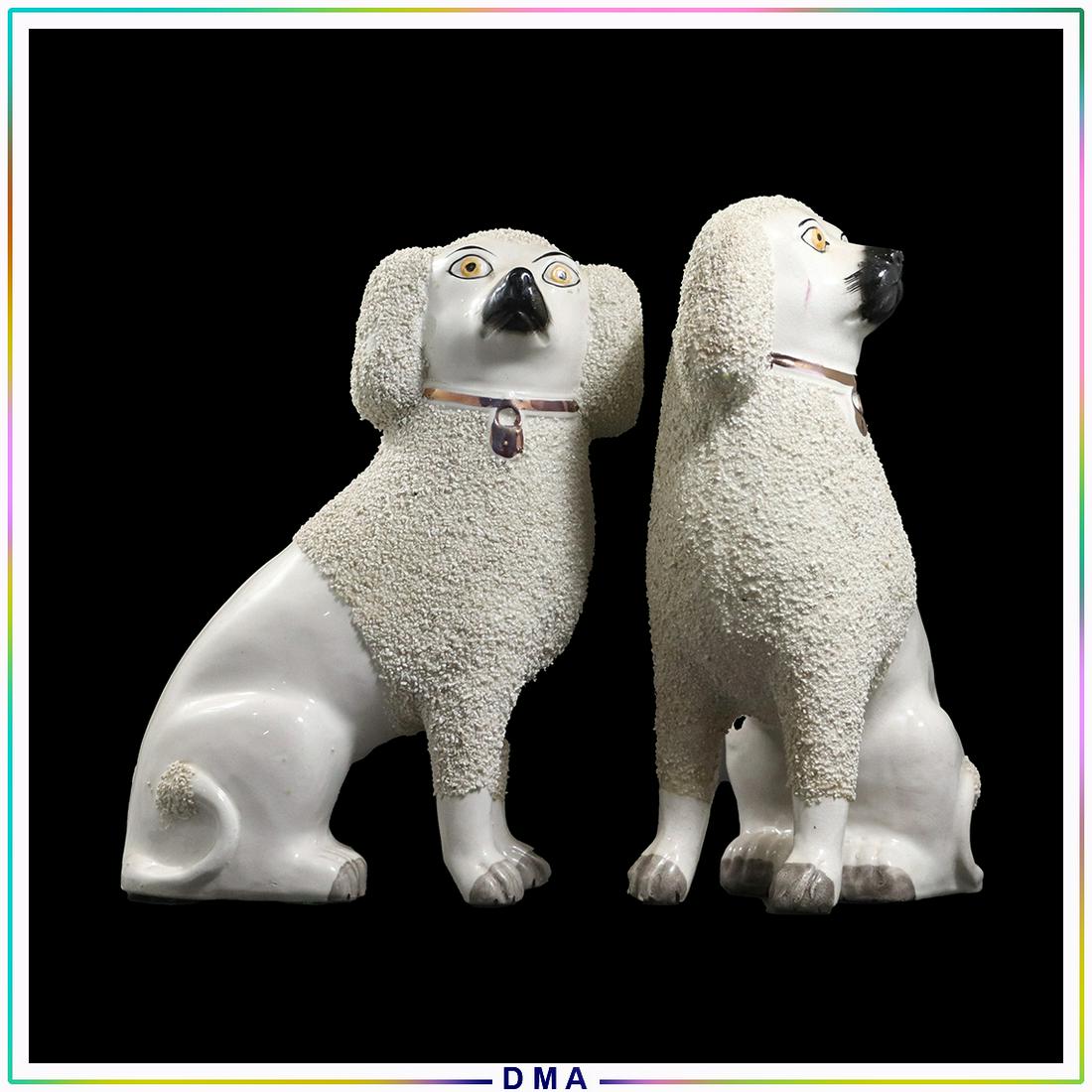 [2] Two Old Staffordshire England Porcelain Dog Figures (1 of 8)