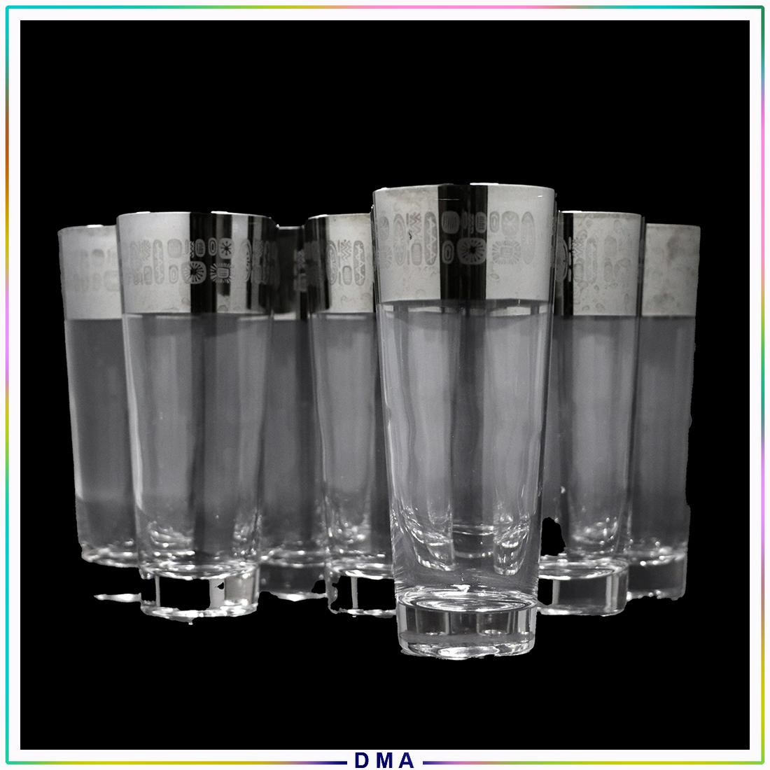 [8] Tall Mid-Century Drinking Glasses Wide Silver Rim (1 of 5)