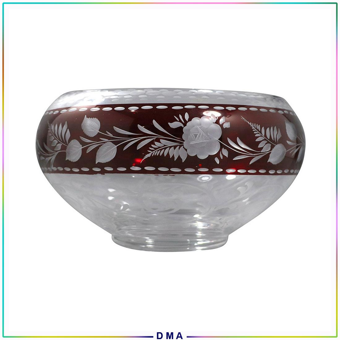 Bohemian Elegant Cut Crystal Glass Bowl Ruby Red Band (1 of 5)