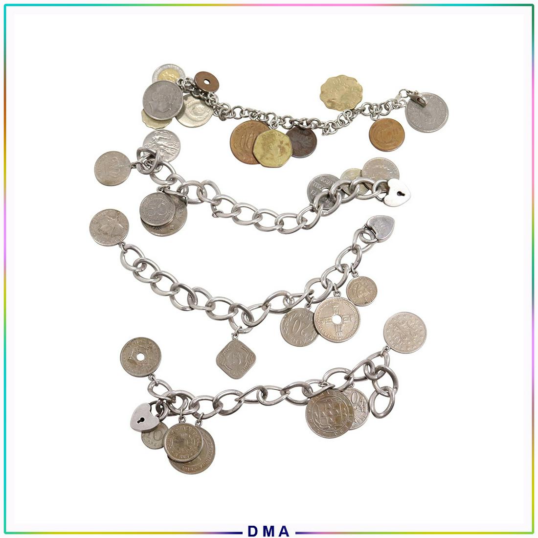 [4] Sterling Silver Chain Bracelets with Foreign Coins (1 of 8)