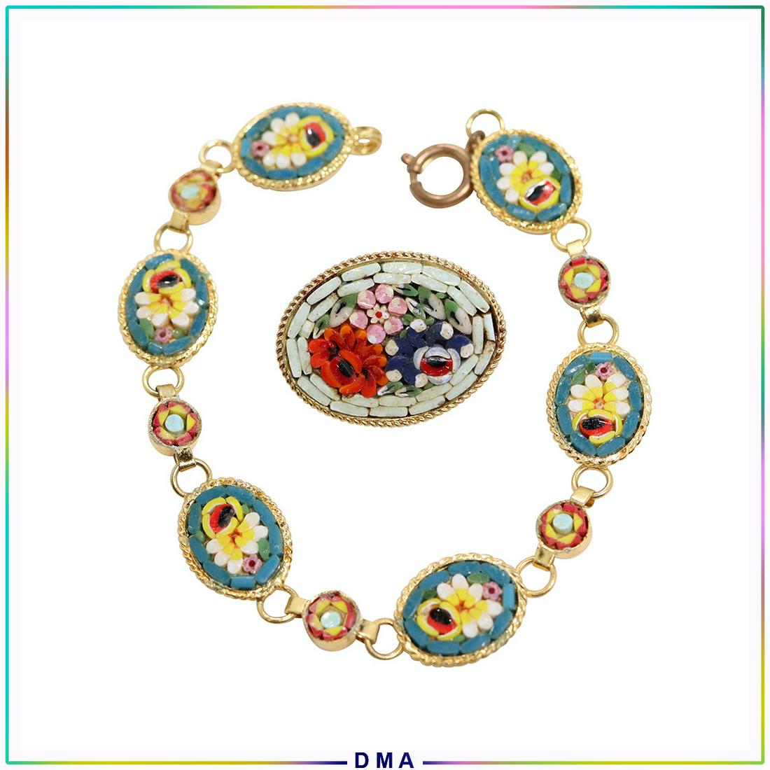 Micro Mosaic Italy Bracelet and Micro Mosaic Floral Pin (1 of 6)