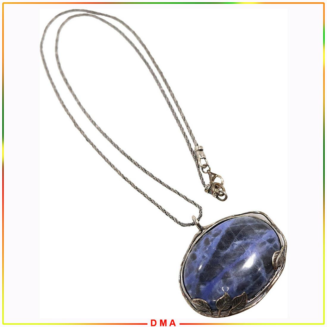 .925 Sterling Israel Large Lapis Pendant Necklace (1 of 6)