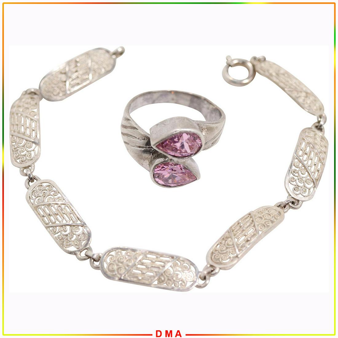 .925 Sterling Pink Amethyst Ring & .925 Silver Bracelet (1 of 5)