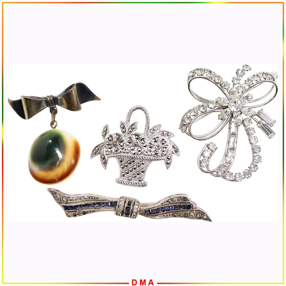 4 Assorted Sterling Silver Brooches Basket Bow Shell (1 of 8)