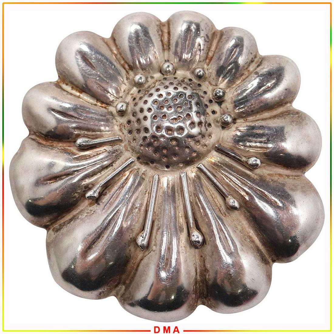 Sterling Silver Taxco Mexico Flower Brooch 2 1/4 in. d. (1 of 5)