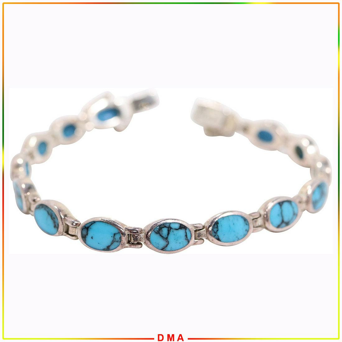 .925 Sterling Silver & Turquoise Links Bracelet (1 of 4)