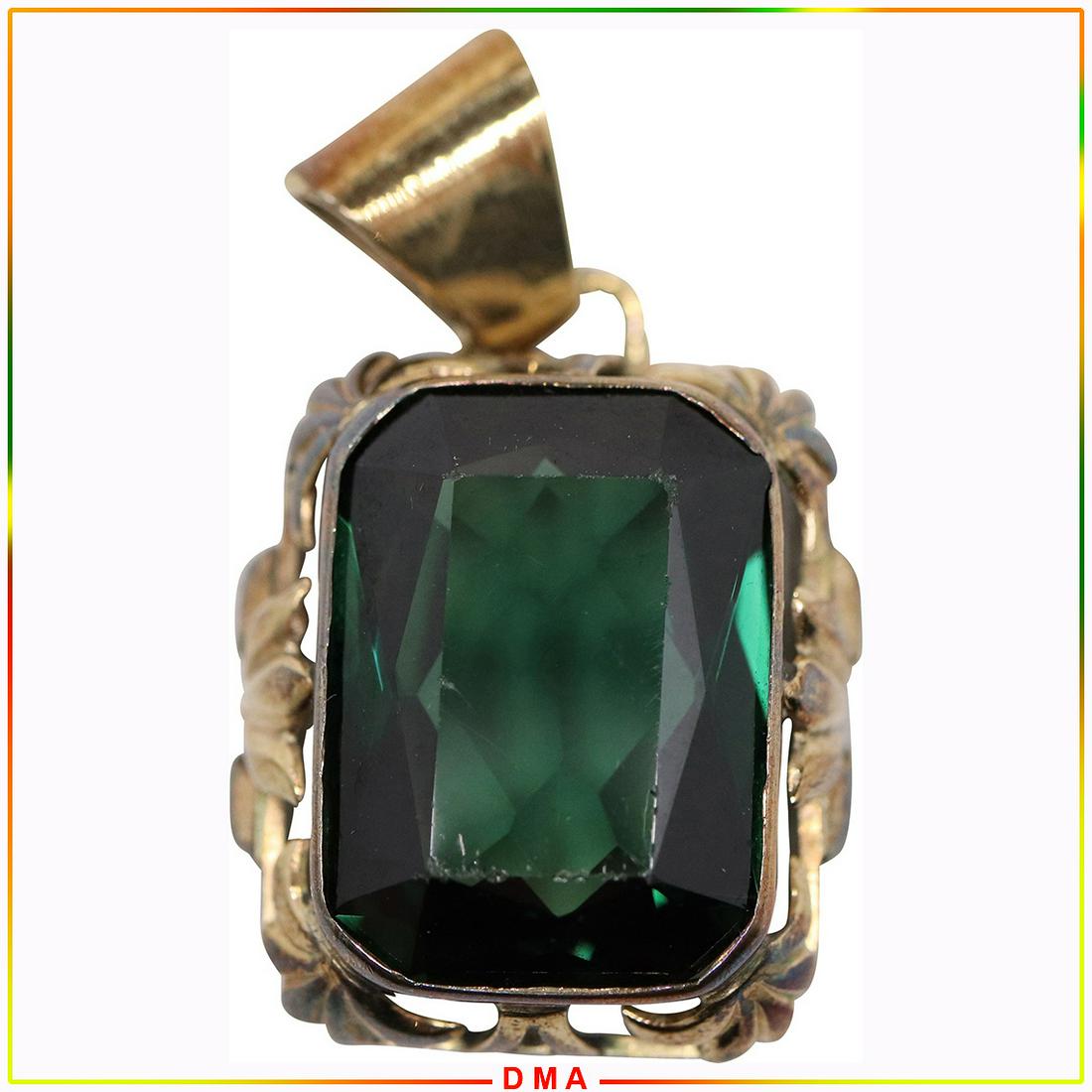 14K Yellow Gold Large Emerald Synthetic Pendant 4.3 dwt (1 of 4)