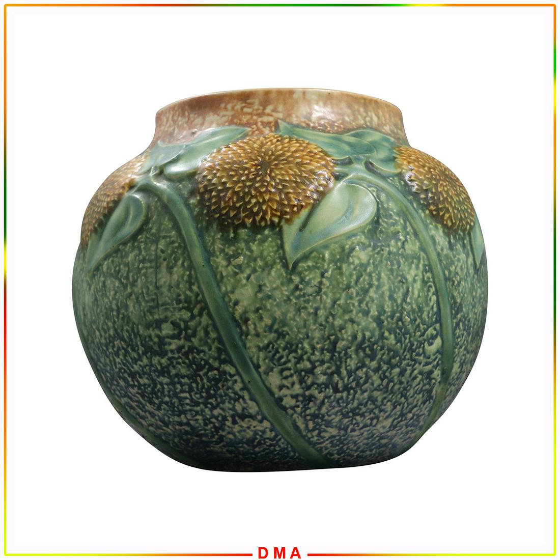 Roseville Sunflower Vase with Inner Hairline AS-IS: Roseville Art Pottery Sunflower Vase [small jardinere top] with Inner Hairline AS-IS. SEE PICTURE. Size: 7h x 7w