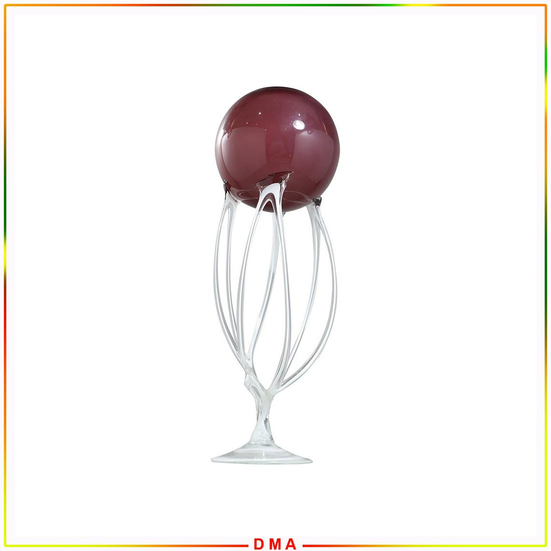 Modern Design Witch's Ball on Hand Blown Glass Pedestal: Modern Design Witch's Ball on Hand Blown Glass Pedestal. All glass. Size: 16h x 5.5w
