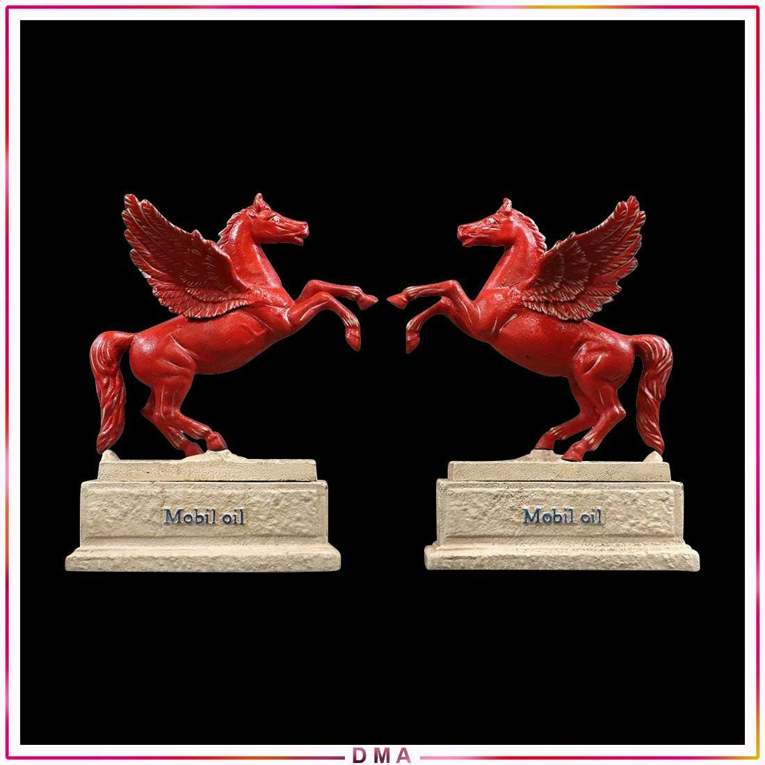 2 Cast Iron Mobil Oil Pegasus Horse Statues / Bookends (1 of 9)