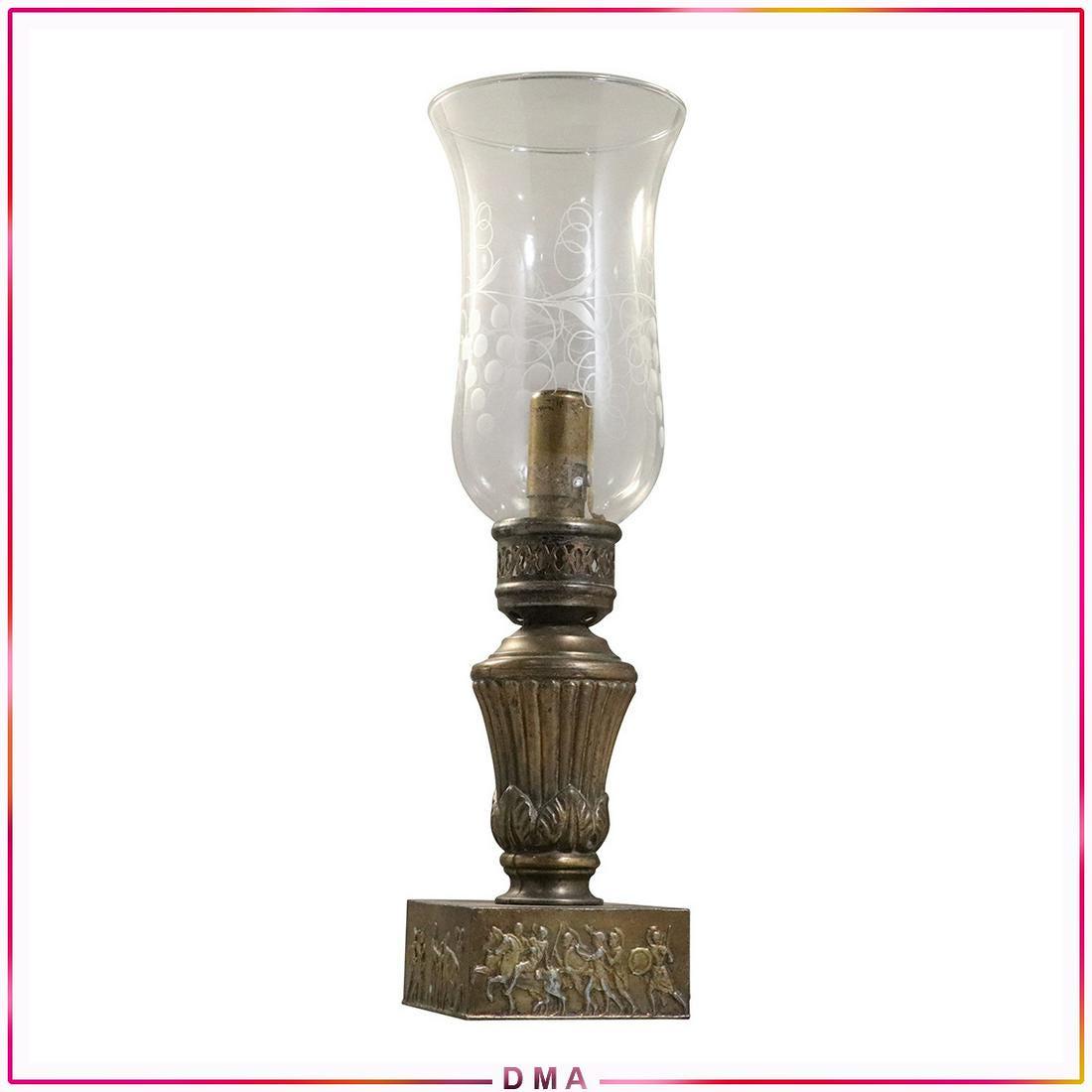 Vintage Brass Base Oil Lamp Embossed Roman Soldiers (1 of 7)