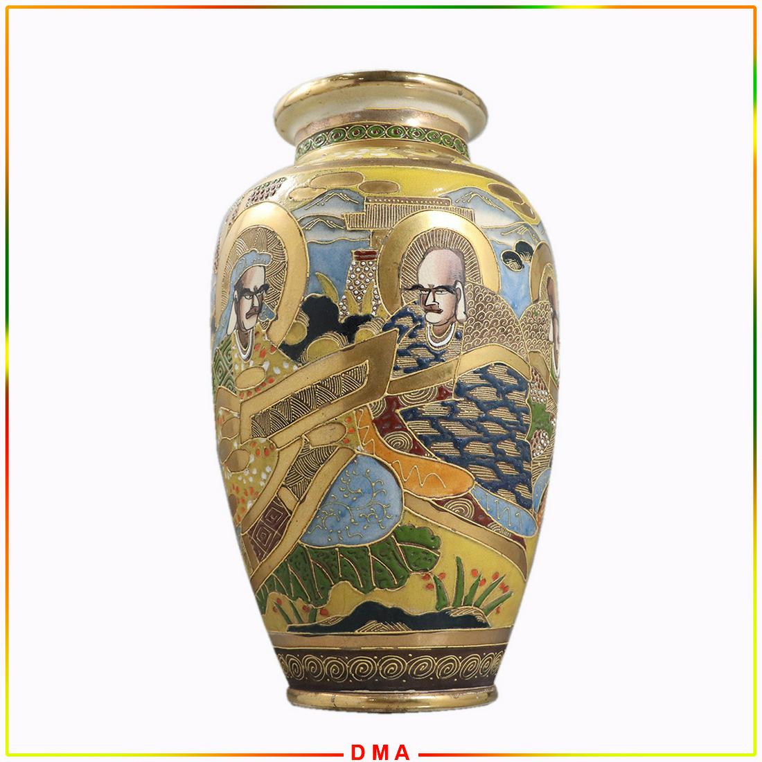 Gold Oriental Satsuma Vase with Faces- Signed (1 of 8)