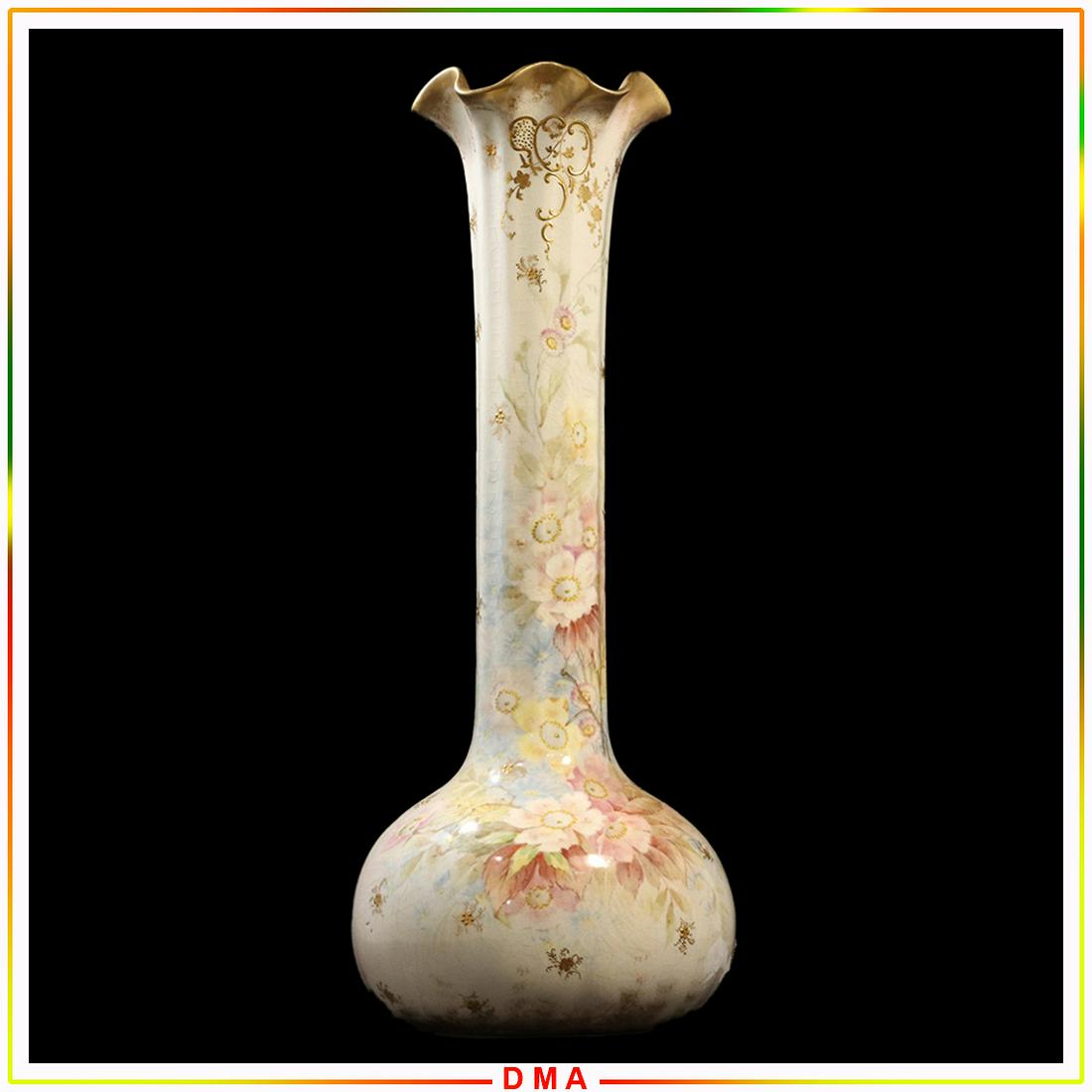 19th C. Austrian Porcelain Tall Floral Bottle Neck Vase (1 of 7)