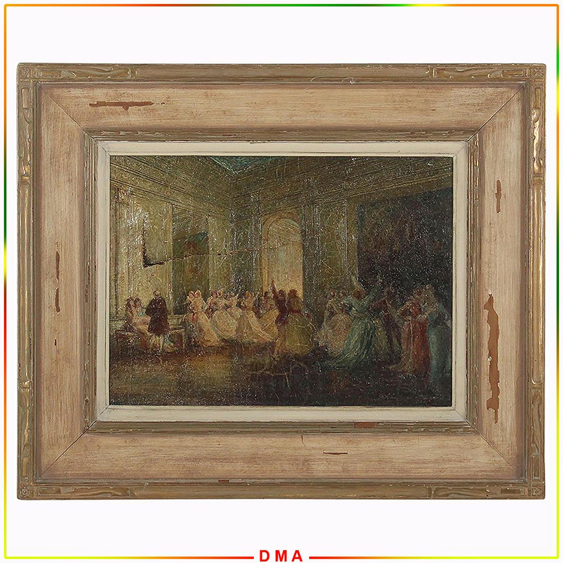 Antique Ballroom Scene Oil Painting Needs Restoration (1 of 11)