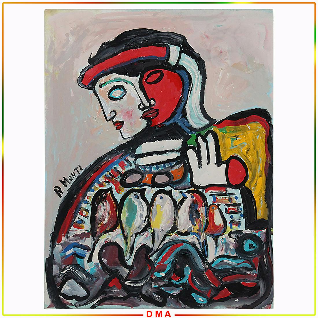 R Monti, Mid-Century Abstract 2-Face Portrait Woman O/c (1 of 7)