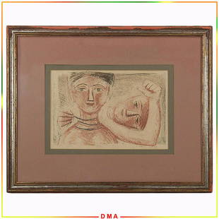 Massimo Campigli(1895-1971); 20thC. Italian Lithograph: Massimo Campigli(1895-1971); 20thC. Italian Lithograph Signed. Original limited edition lithograph. Amiche. Pencil signed, dated '52 and numbered 199/200. Embossed Italian export seal lower left; 13.5