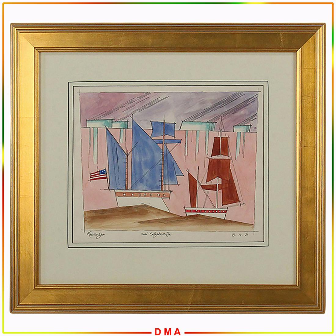 Lyonel Feininger, Fine Watercolor Cubism American Boat (1 of 12)