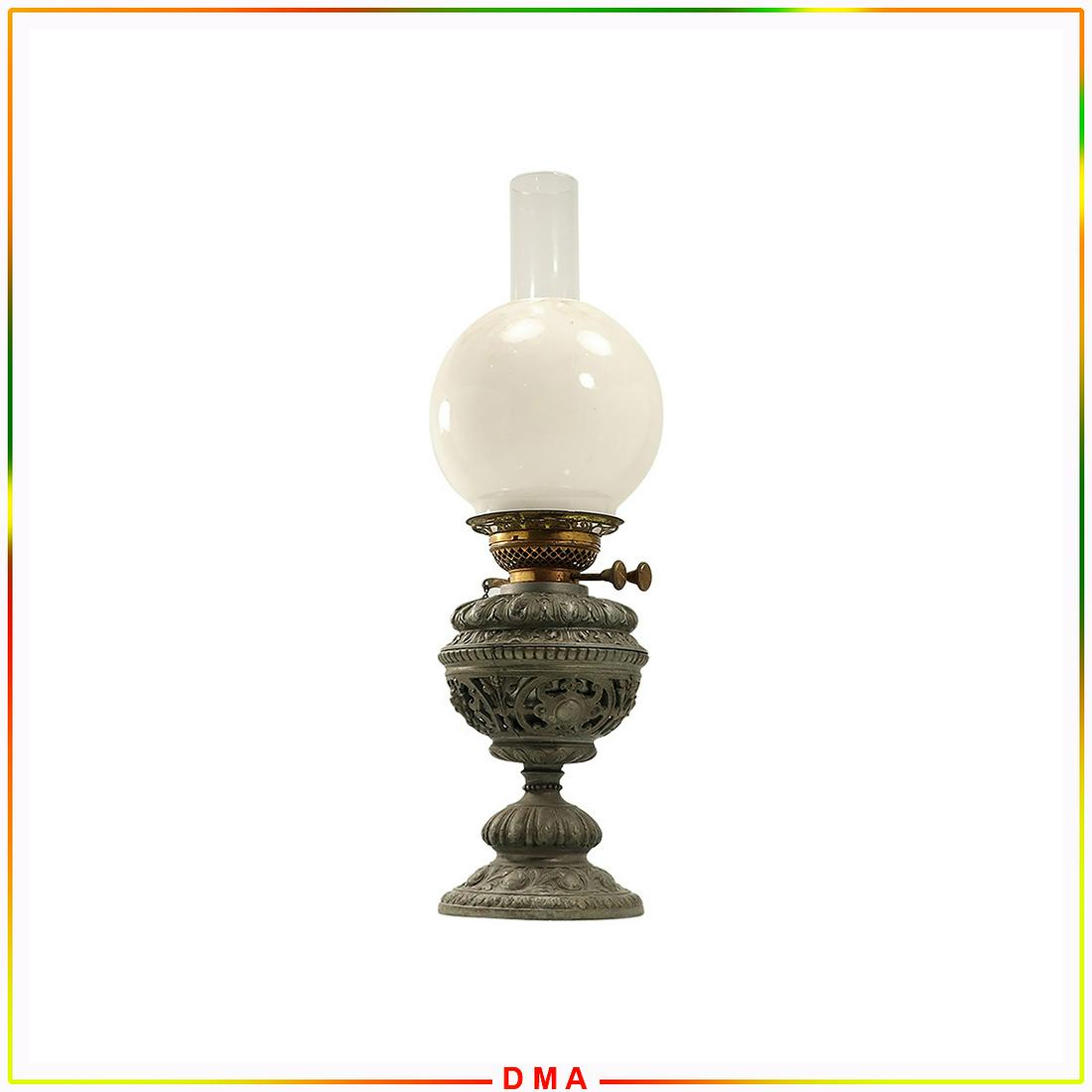 Victorian Fancy Cast Metal Base Duplex Hurricane Lamp (1 of 8)