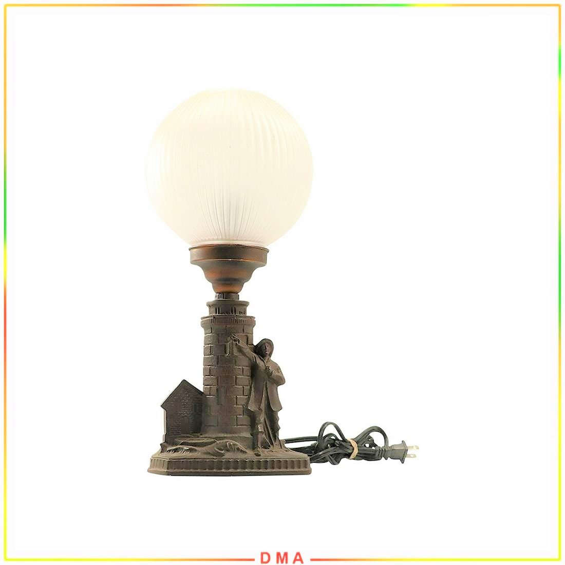 Old Salty Fisherman Lighthouse Cast Figure Lamp: Old Salty Fisherman Lighthouse Cast Figure Lamp. Bronze patina finish, Glass lamp shade. Wiring all good, lights fine. Size: 16h x 7w