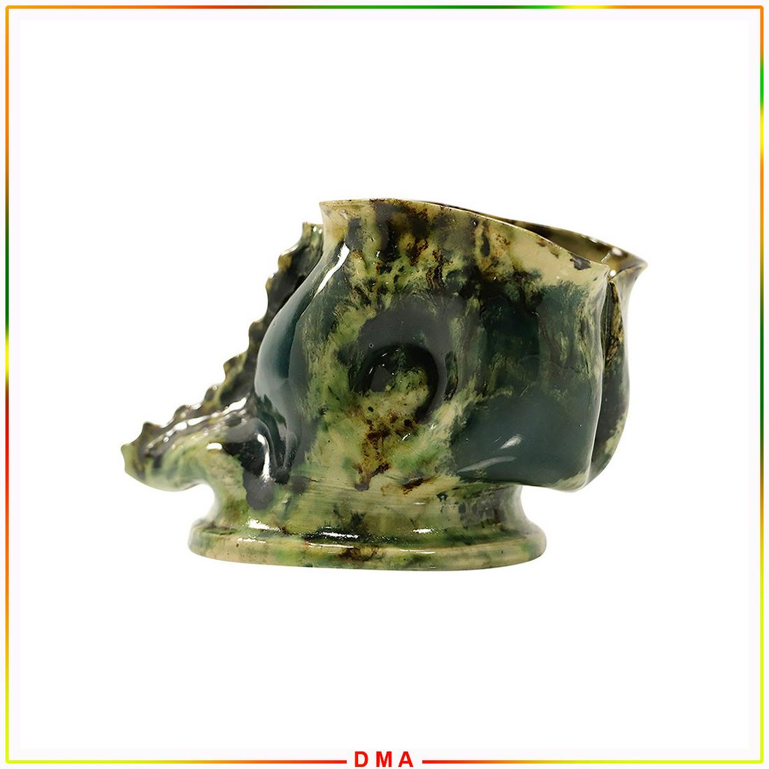 Unique Signed Galle Free Form Ceramic Bowl Green Glaze (1 of 7)