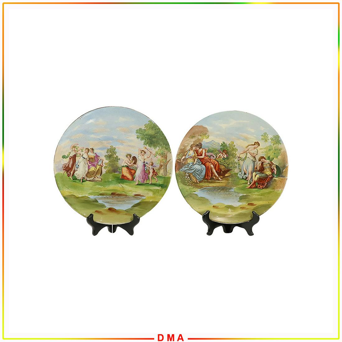 [2] Two 19th C. Allegorical Genre Porcelain Chargers (1 of 9)