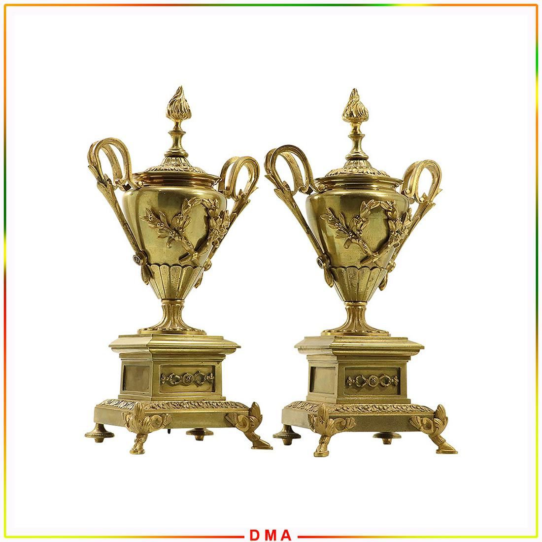 [2] Two 19th C. Bronze Urn Garnitures Original Patina (1 of 8)