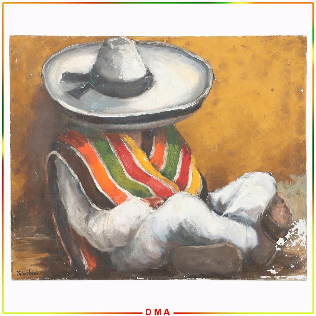Primitive, Vintage Oil/c Mexican Man in Siesta (1 of 6)