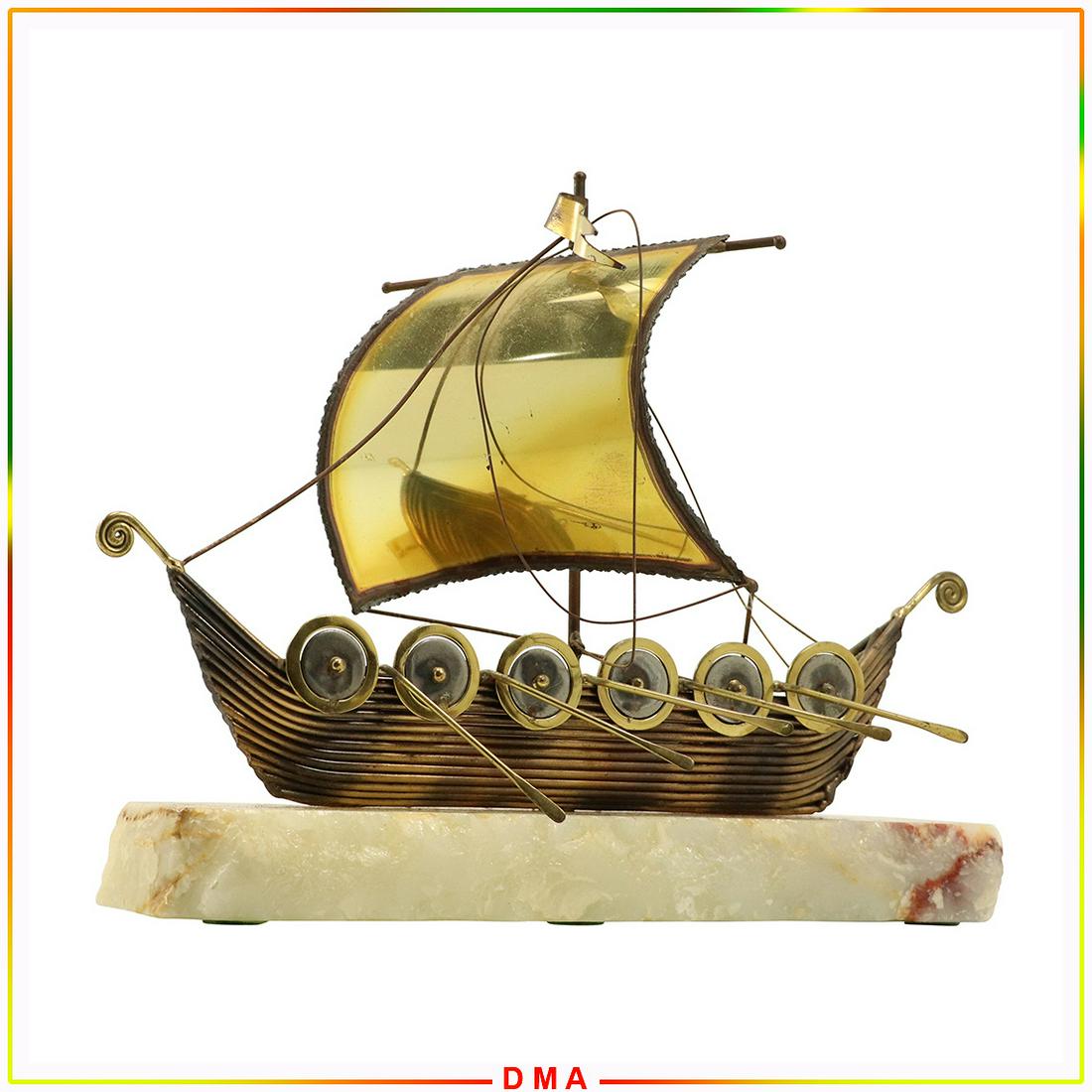 Don Demott Brass and Onyx Viking Ship Sculpture Signed (1 of 8)