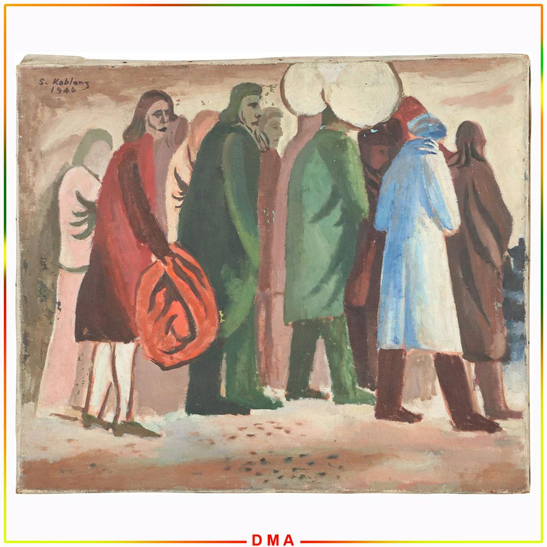 Sidney Koblenz 1940, Oil/c, Gathering of Figures: Sidney Koblenz 1940, Oil/c, Gathering of Figures. Oil on canvas painting, Signed and Dated. Well listed American Artist. Size: 25x30 in. ASKart: Sidney L. Koblenz (mid 20th century) was active/lived i