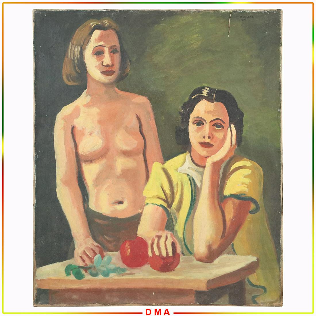 Sidney Koblenz 1941, Oil/c, Two Women At Table: Sidney Koblenz 1941, Oil/c, Two Women At Table. Oil on canvas painting. Signed and dated 1941, Well listed American Artist. Size: 30x25 in. ASKart: Sidney L. Koblenz (mid 20th century) was active/live