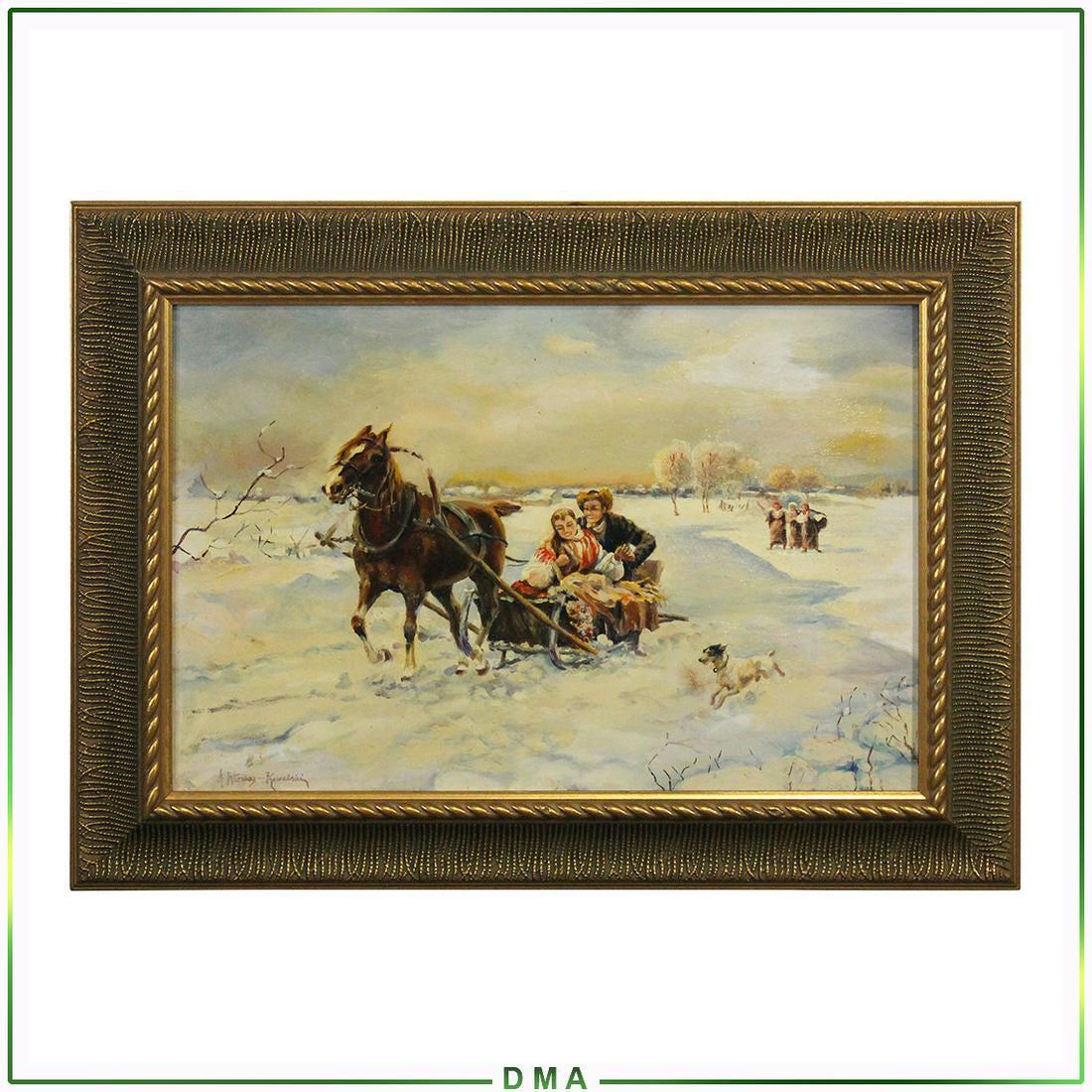 Alfred Wierusz-Kowalski 1849-1915, Oil/b Sleigh Ride (1 of 10)