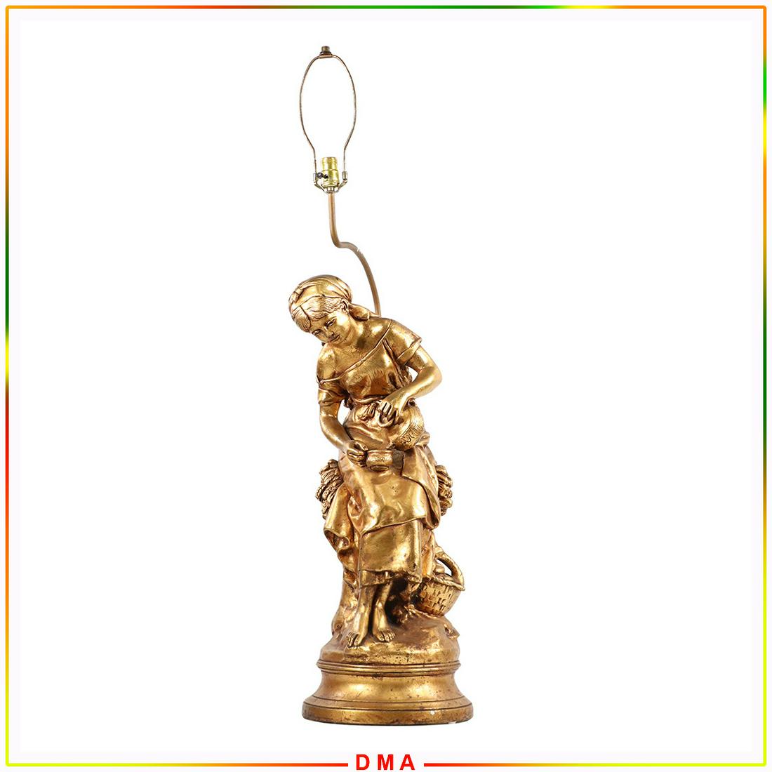 Gold Gilt Peasant Girl Figure Lamp 49 inches Tall (1 of 10)