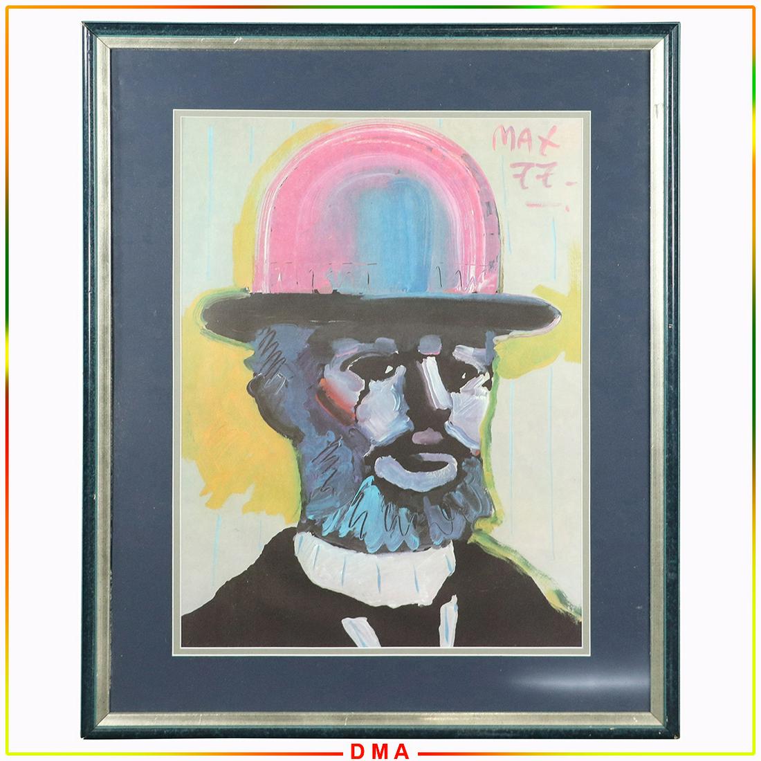Peter Max 1977, Bearded Man Wearing Rainbow Hat (1 of 7)