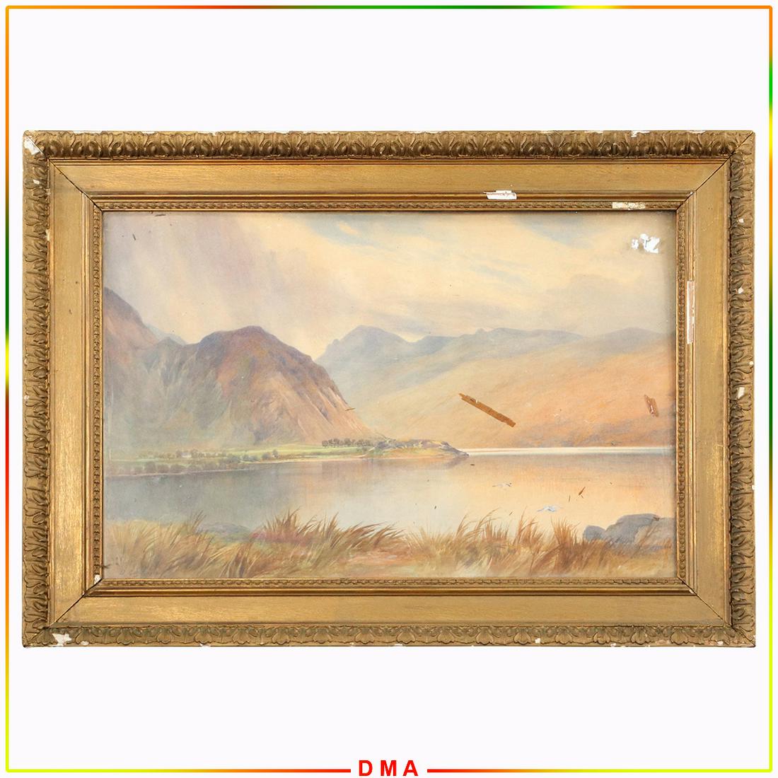 David Gould 1903, British, Watercolor Valley Lake Scene (1 of 8)