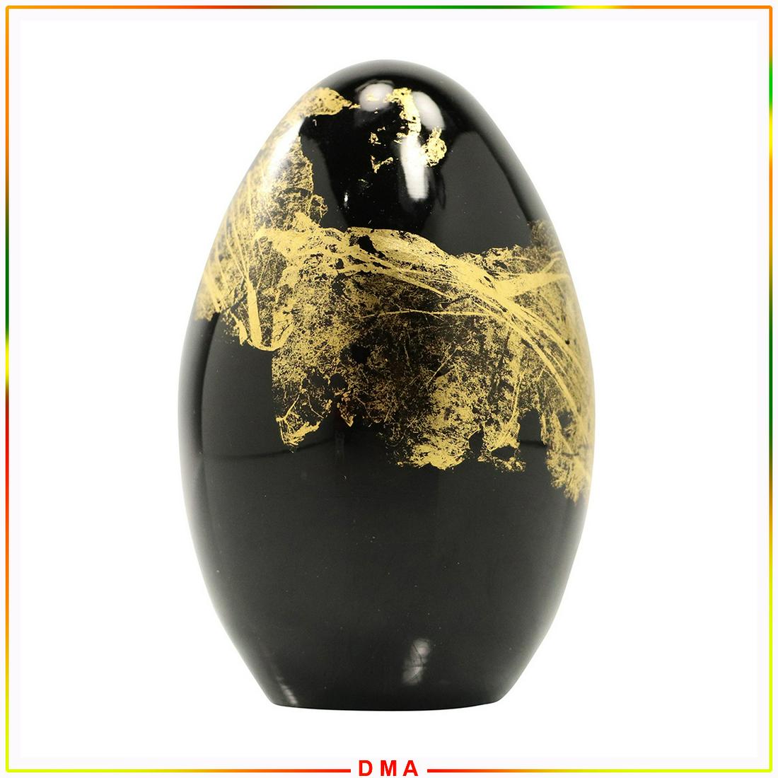 Signed CG [Caithness Glass, Scotland] Black & Gold Egg (1 of 4)