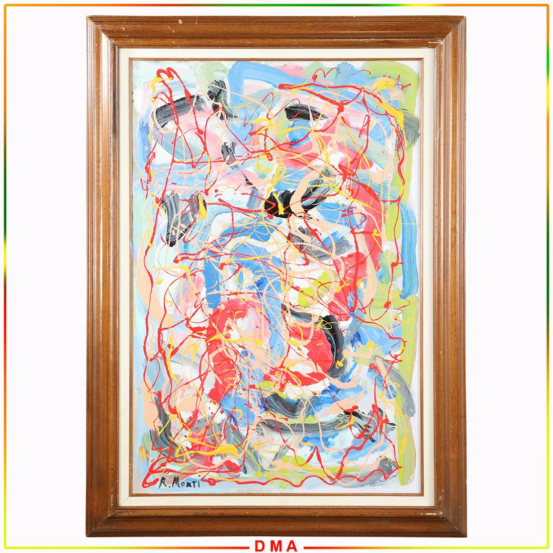 R Monti, Mid-Century Modern Abstract Drip Art O/c (1 of 7)