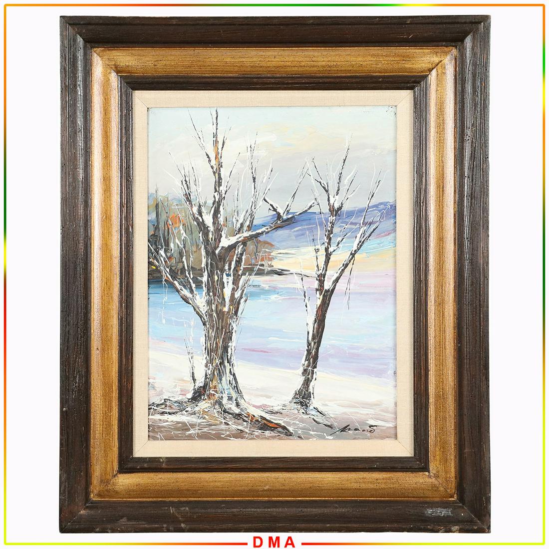 Kraus, Winter Trees at Lake, Oil on Board Painting (1 of 7)