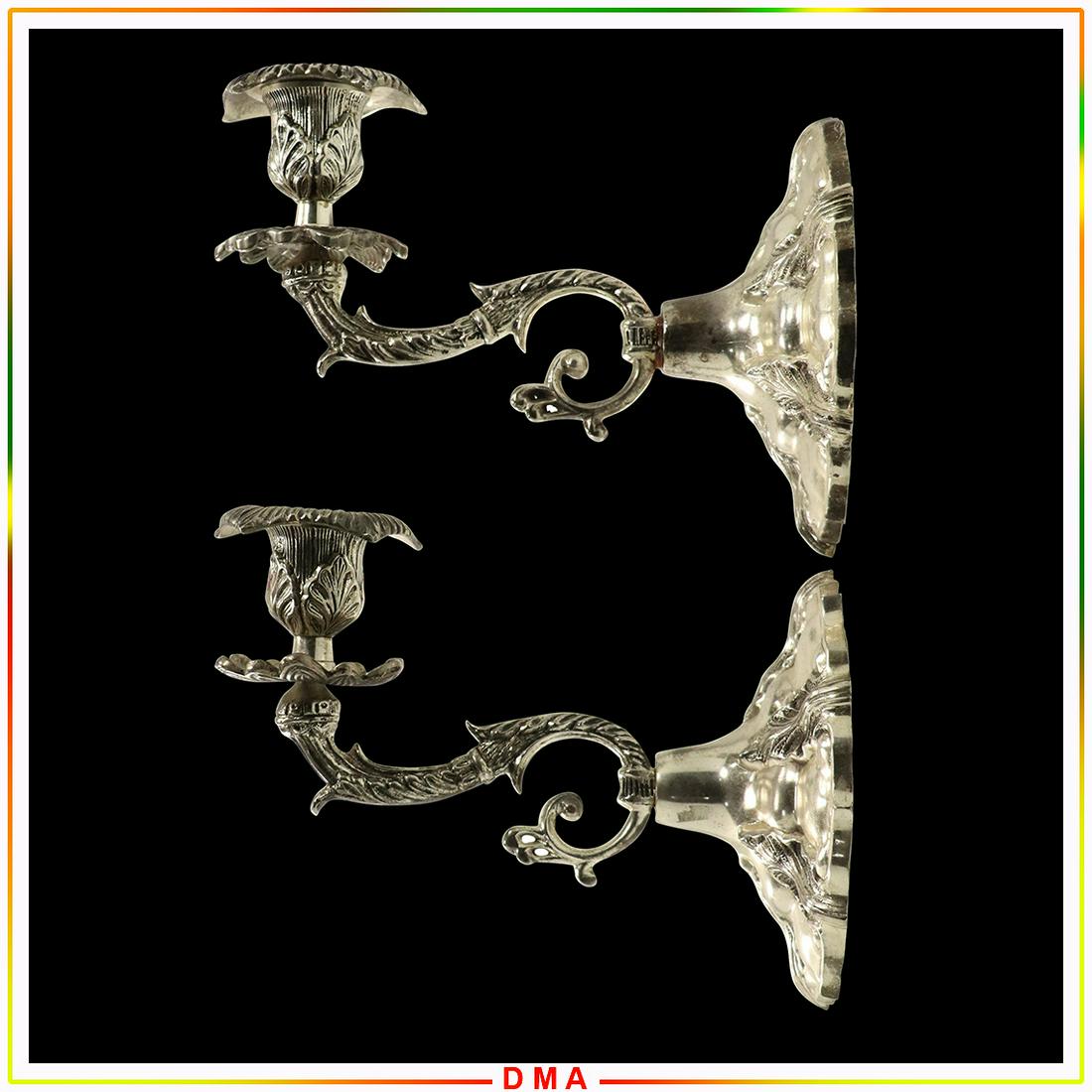 [2] Two Silver Plated Brass Candle Wall Sconces (1 of 7)