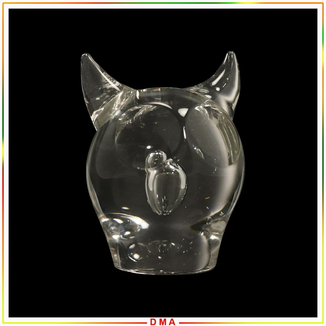 CARTIER Crystal Glass Owl Head Sculpture Signed: CARTIER Crystal Glass Owl Head Sculpture Signed. Size: 4h x 3.25w