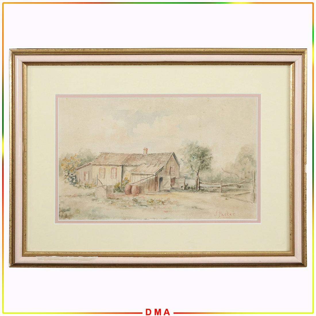 J Parker, 19th C. Watercolor Country Farmhouse Barn (1 of 8)