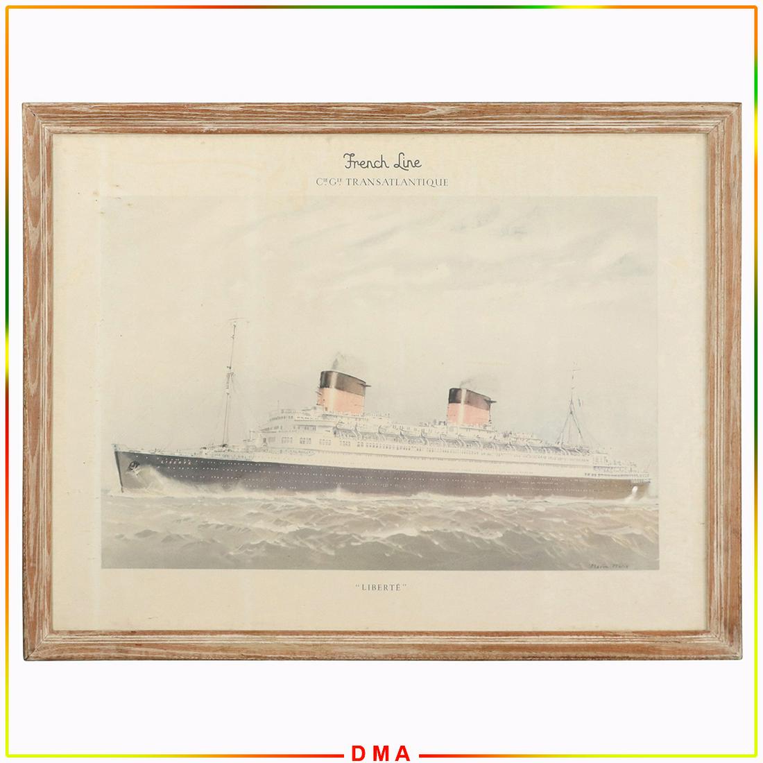 French Line "Liberte" Ocean Liner Vintage Print, Framed (1 of 8)