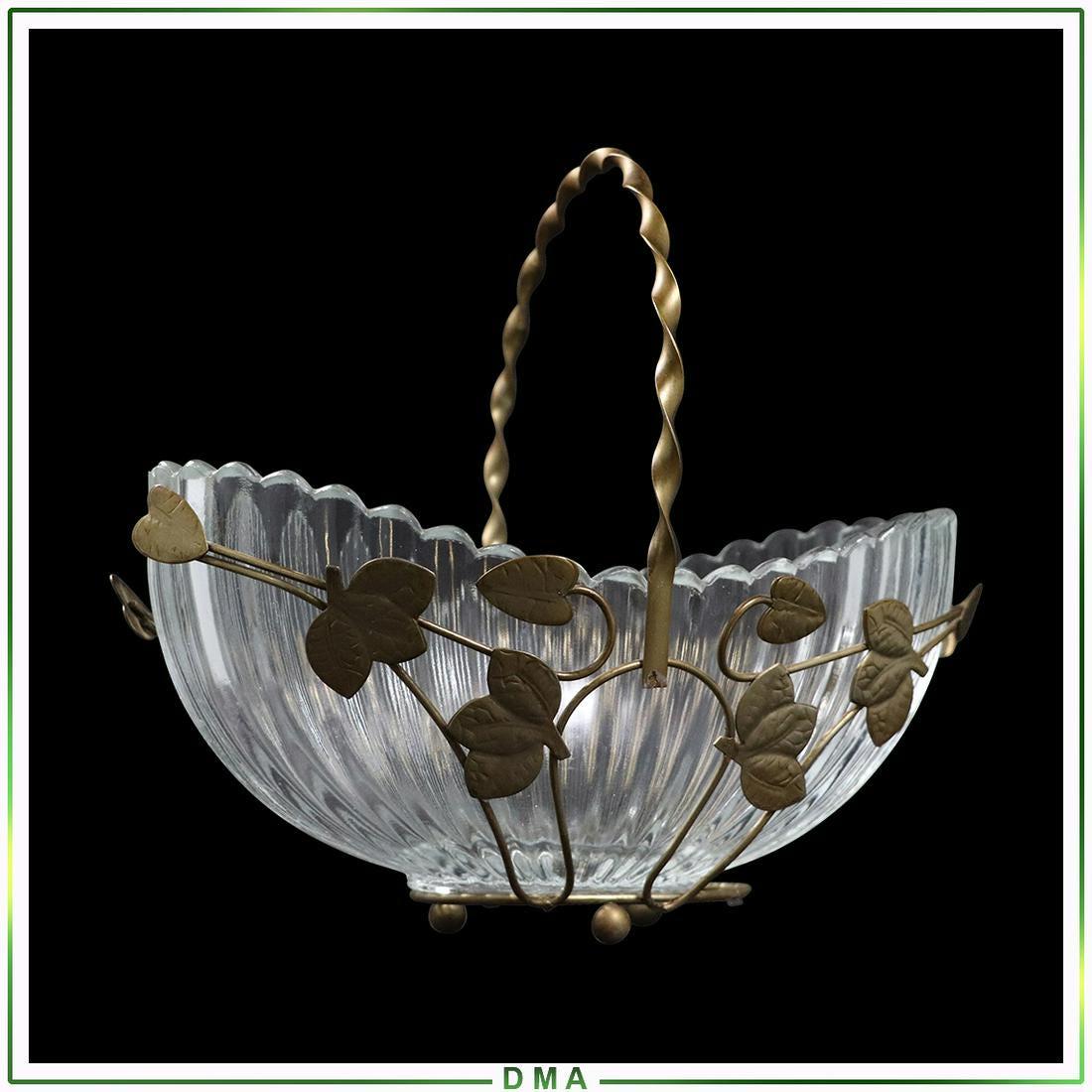 Crystal Glass Basket Insert Metal Frame Leaves and Vine (1 of 7)