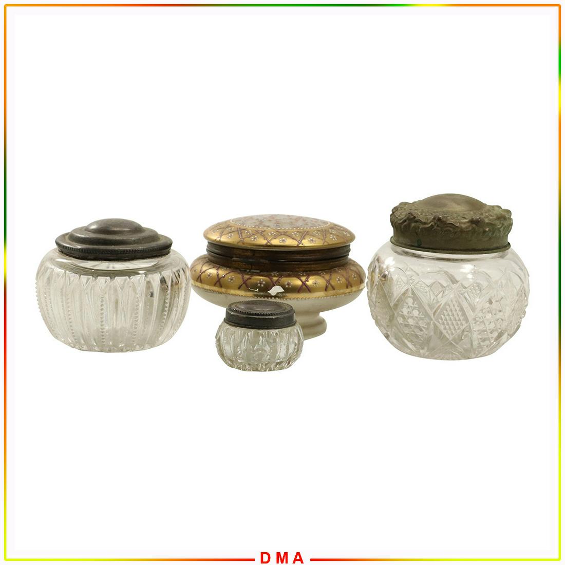 [4] Four Assorted Round Glass Covered Dresser Jars (1 of 9)
