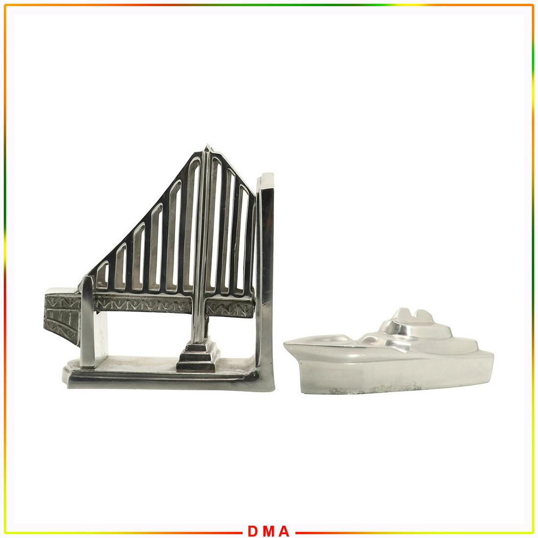 2 Cast Aluminum Sculptures Brooklyn Bridge & Speed Boat (1 of 7)