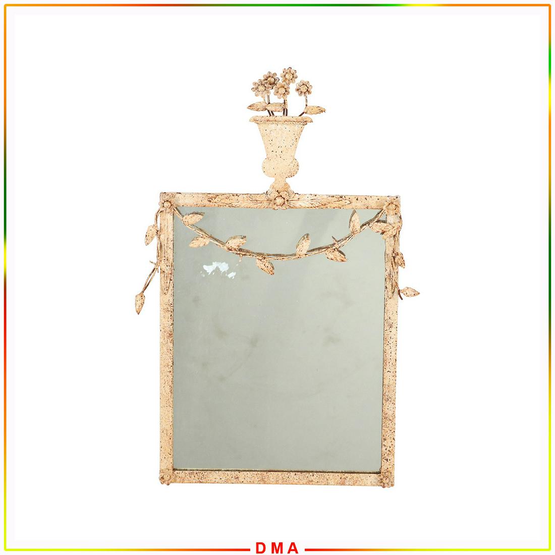 Country French Metal Framed Wall Mirror Plant Pot Crest (1 of 6)