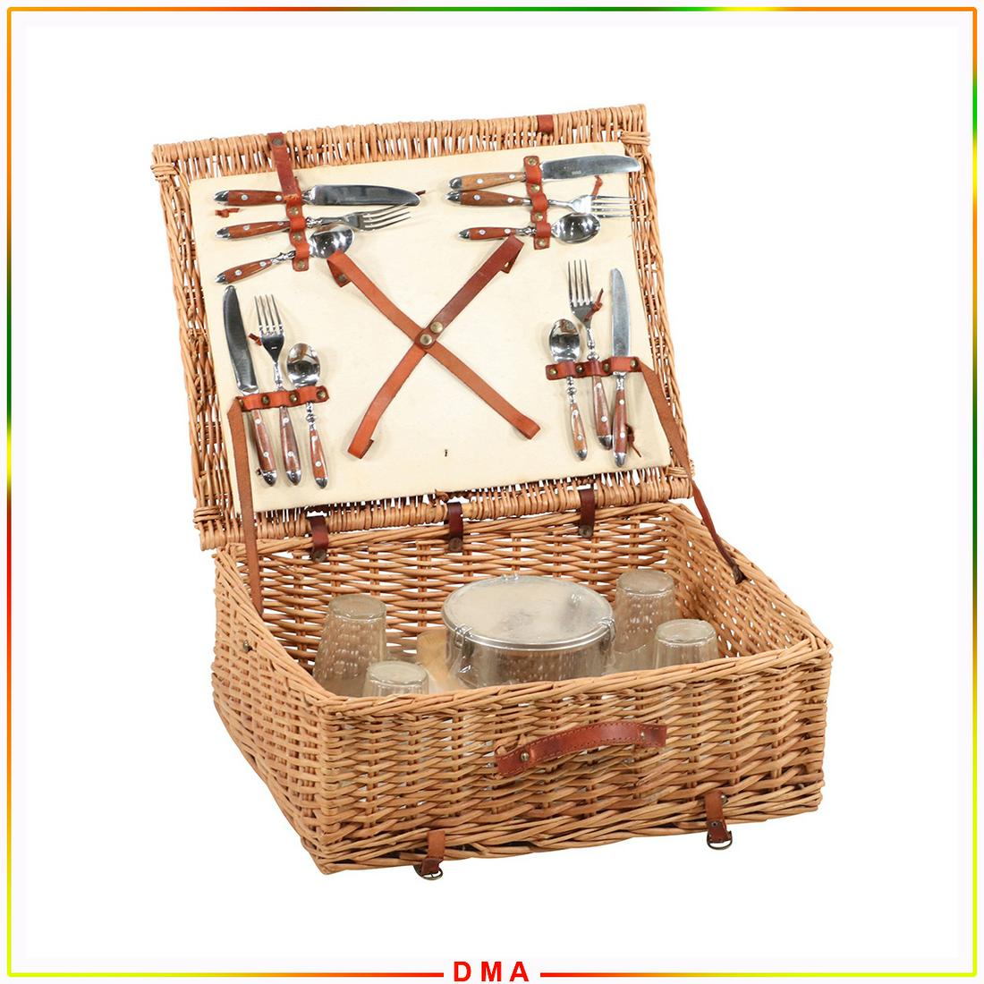 Vintage Wicker Basket Suitcase Picnic Set, All Complete (1 of 7)
